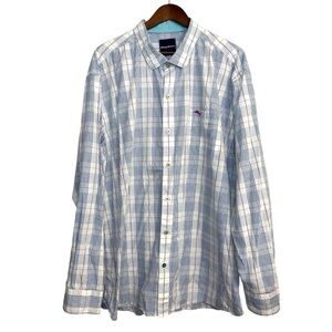 Tommy Bahama shirt mens 3XL logo preppy plaid hawaiian tropical beach coast boat